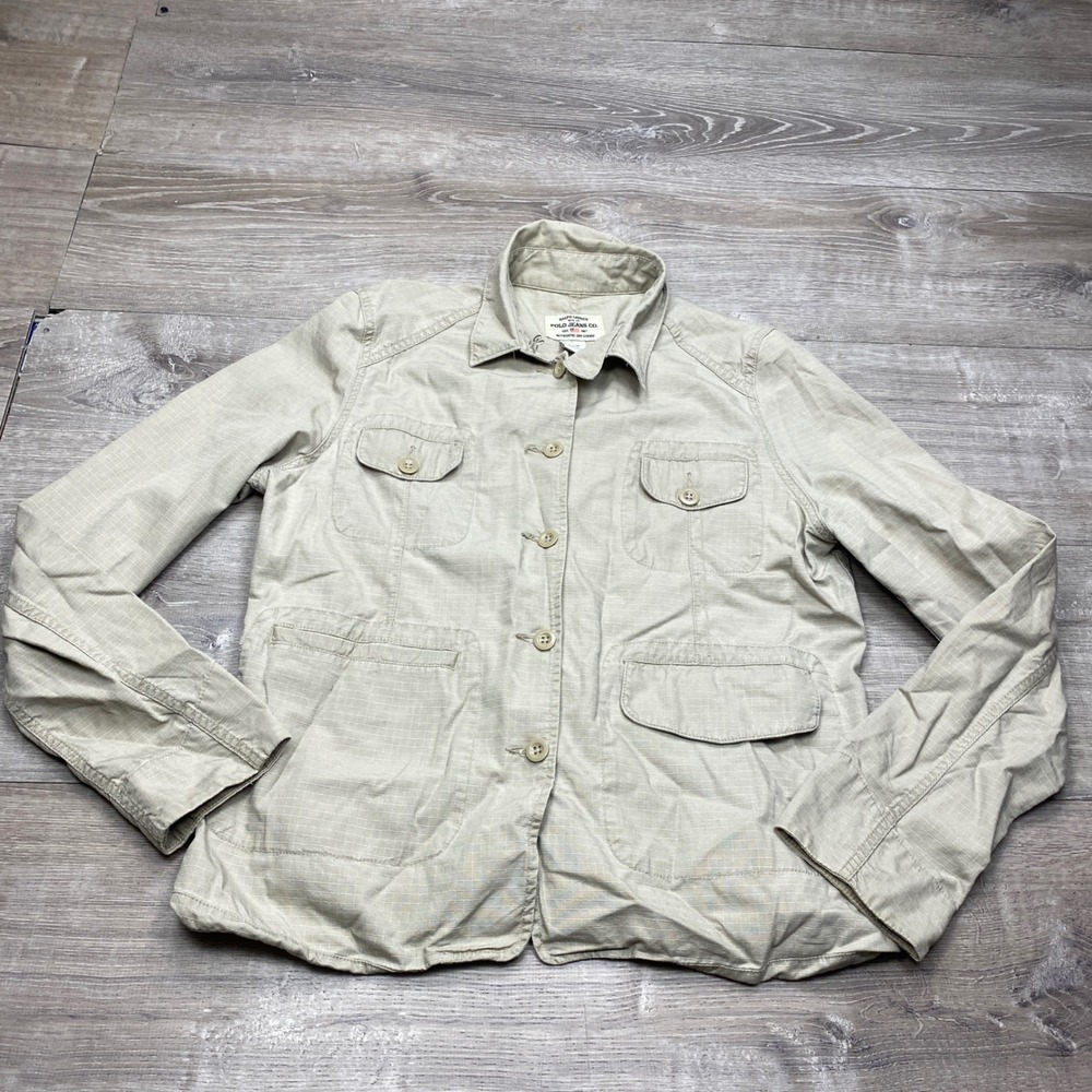 Ralph Lauren Polo Jeans Co Jacket Womens L Tan Ripstop Utility Field Casual